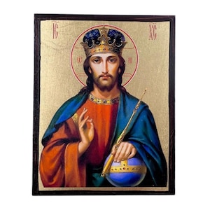 Jesus Christ Pantocrator Icon - Greek Orthodox handmade wooden icon, Byzantine icon, Orthodox wall art, Christian gift, Iconography