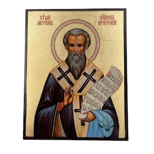 Icon Saint Myron of Creteof - Greek Orthodox handmade wooden icon, Byzantine icon, Orthodox wall art, Christian gift, Iconography