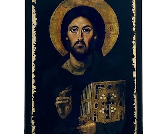Icon of Jesus Christ Almighty - Greek Orthodox handmade wooden icon, Byzantine icon, Orthodox wall art, Christian gift, Iconography