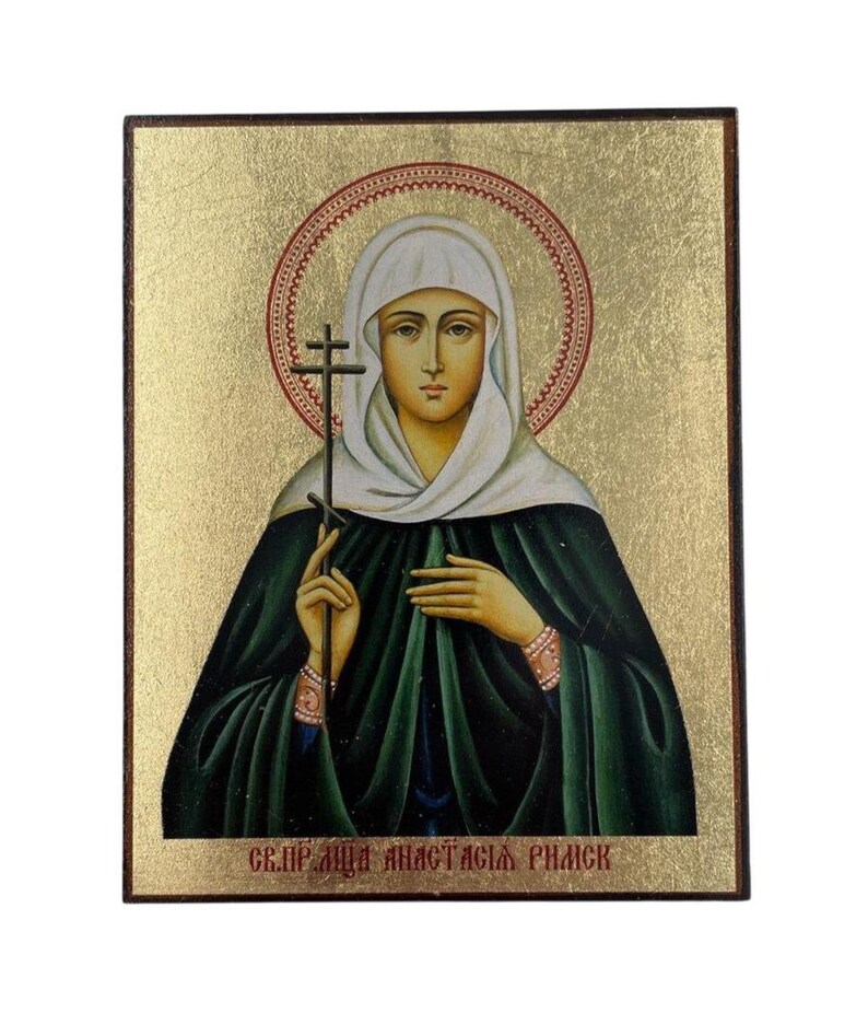 Greek Orthodox Saint Anastasia of Rome Icon, Byzantine Wooden Religious ...