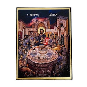 The Last Supper Icon - Greek Orthodox handmade wooden icon, Byzantine icon, Orthodox wall art, Christian gift, Iconography