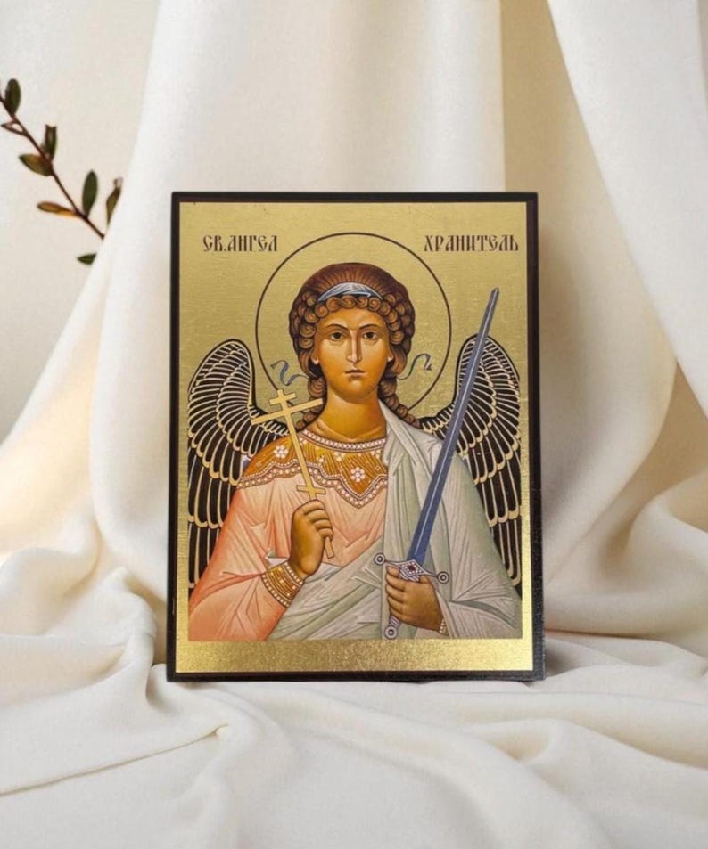Guardian Angel Christian Icon With Cross and Sword - Etsy