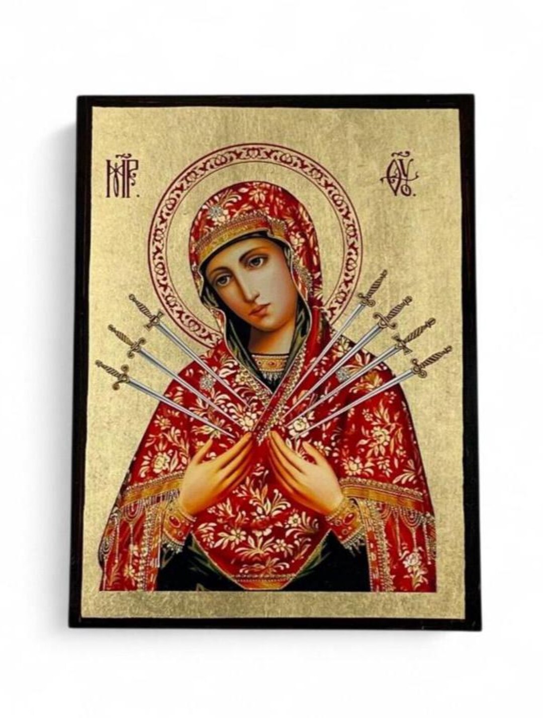 Virgin Mary With Seven Swords Greek Orthodox Gold Leaf Wooden Icon ...