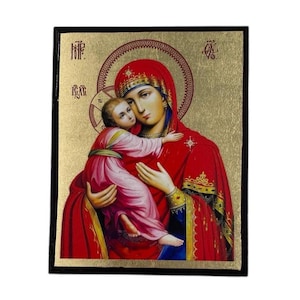 Icon of the Virgin Mary - Greek Orthodox handmade wooden icon, Byzantine icon, Orthodox wall art, Christian gift