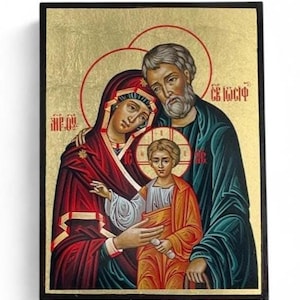 Icoon van de Heilige Familie - Grieks-orthodox handgemaakt houten icoon, Byzantijns icoon, orthodoxe muurkunst, christelijk cadeau, iconografie