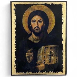 Jesus Christ Pantocrator Greek Orthodox Icon – Handmade Byzantine Wooden Icon for Prayer Corner, Home Altar, Christian Wall Art and Gift