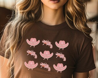 Coquette Cowgirl Cherry Shirt Coquette Ribbon Coquette Top Western Glam Graphic Tee Western Boutique Coquette Tshirt Pink Cowgirl Hat Shirt