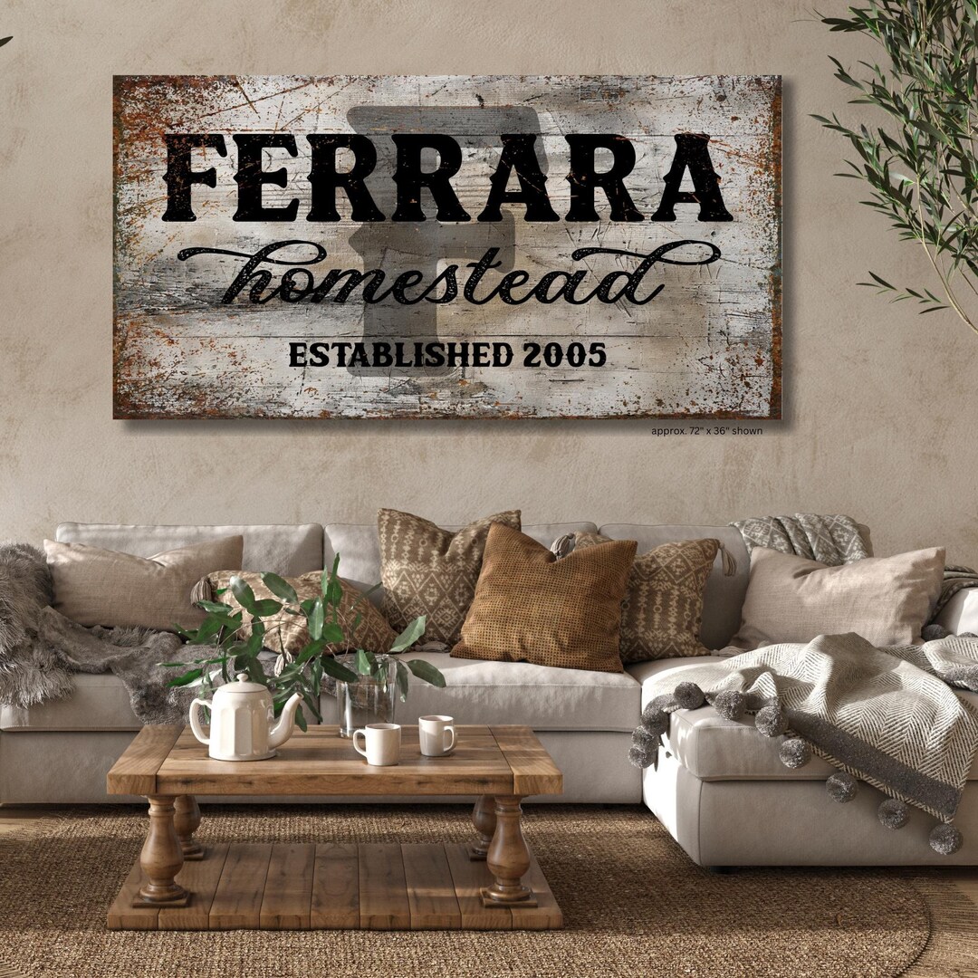 Rustic Farmhouse Personalized Family Sign, Homestead Canvas Name Sign ...