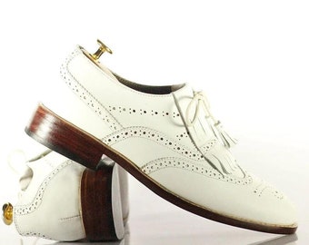 Black White Men's Handmade Leather Wing Tip Brogue Shoes, Handmade  Lace up Shoes for Men
