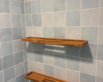 Étagère de douche flottante en teck | Organisateur de rangement moderne pour salle de bain spa