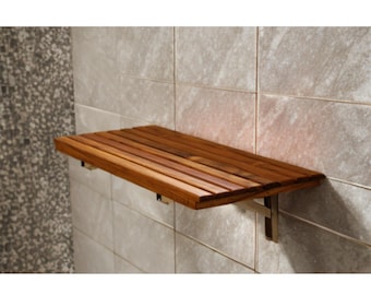 Teak Folding Shower Bench | Wall Mounted Fold Down Seat, Spa Bathroom Furniture