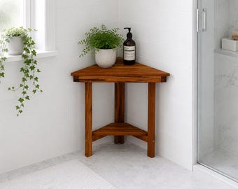 Solid Teak Corner Bench for Shower, Bathroom Stool, Spa Bench, Sauna Seat, Outdoor Waterproof Wooden Corner Bench
