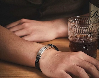 Custom Engraved Leather Bracelet Men's Bracelet - Drive Safe