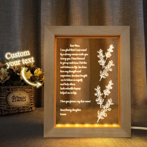 Lámpara de noche con marco de madera personalizada con letras escritas a mano para regalo del Día de la Madre
