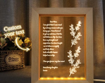 Personalized Hand-Written Letter Night Light Custom Wooden Frame Lamp for Mother's Day Gift
