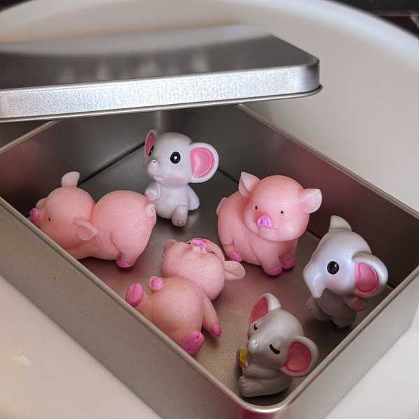 Mini resin magnetic animals in tin container