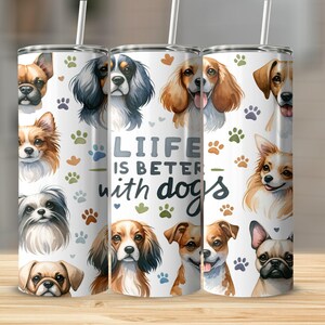 Dog mom Gift, Cute Puppy Tumbler, Dog Lover Gift, Cartoon Dog Adorable Puppy Tumbler, Pet Owner Gift, Doggy Tumbler Cup, Paw Print Tumbler