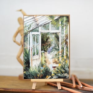 Carte vierge de voeux de jardinage en serre - Cadeaux pour jardiniers et horticulteurs | Oeuvre d'art originale au pastel par Rose-Marie MJ
