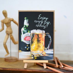 Carte de voeux blonde blonde – Carte artistique d'une pinte de bière blonde avec message amusant | Intérieur vierge de 7 x 5 po. Avec enveloppe kraft