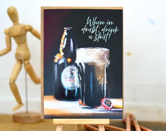 Tarjeta de felicitación "Sout" - Tarjeta artística "Pinta de Stout" con mensaje divertido / Interior en blanco 18 x 13 cm. Incluye sobre kraft.