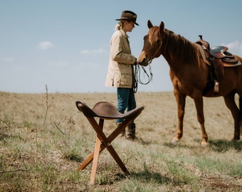 Polo Leather Folding Tripod Stool: Safari Camp Seat