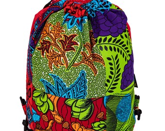 EBONY Genuine African Cotton Gym Bag Backpack Daily Bag Handmade Back to School