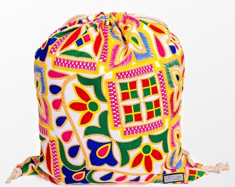 EBONY Genuine African Cotton Gym Bag Backpack Daily Bag Handmade Back to School