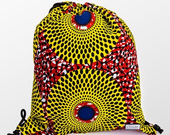 EBONY Genuine African Cotton Gym Bag Backpack Daily Bag Handmade Back to School