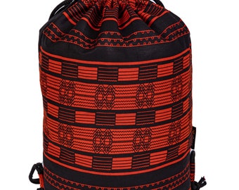 EBONY Genuine African Cotton Gym Bag Backpack Daily Bag Handmade Back to School