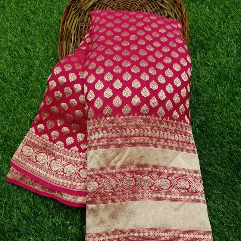 BKS 004 - Katan Georgette Banarasi saree with Gold Zari work. Comes with Unstitched Blouse. main image 1