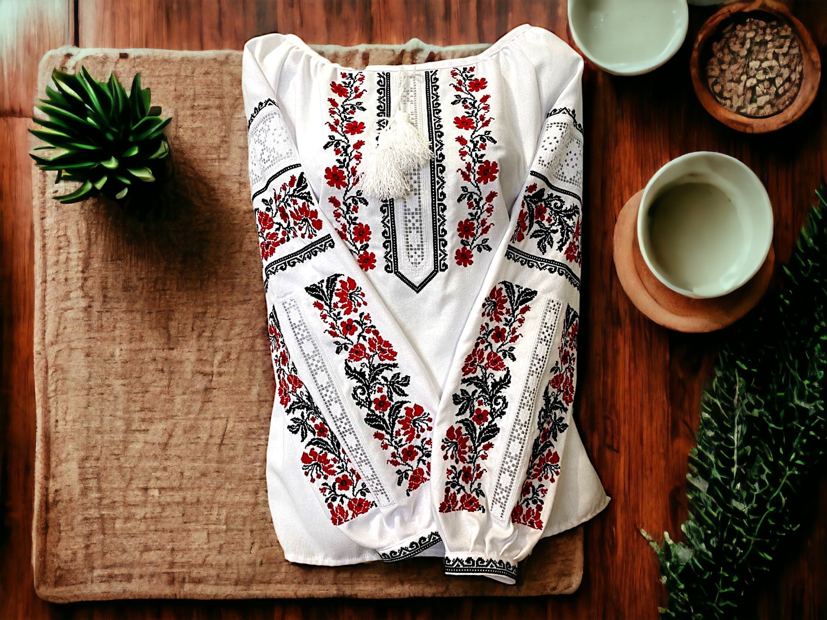 Vyshyvanka Woman Ukrainian Blouse, Embroidered Midi Shirt Ukrainian