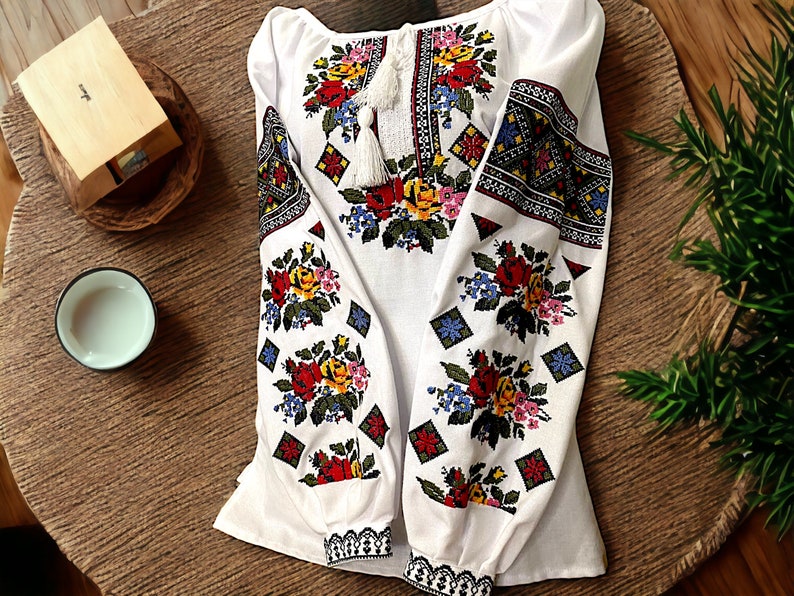 Ukrainian Dress Vyshyvanka Shirt Embroidered Blouse Cotton, Gift fro woman