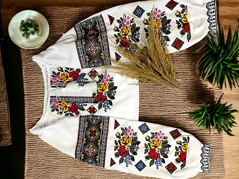 Ukrainian Dress Vyshyvanka Shirt Embroidered Blouse Cotton, Gift fro woman