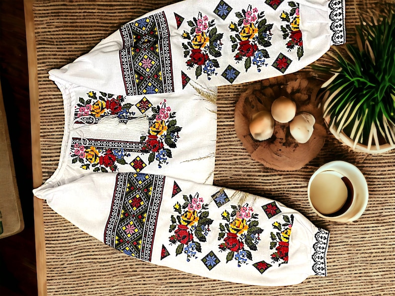 Ukrainian Dress Vyshyvanka Shirt Embroidered Blouse Cotton, Gift fro woman