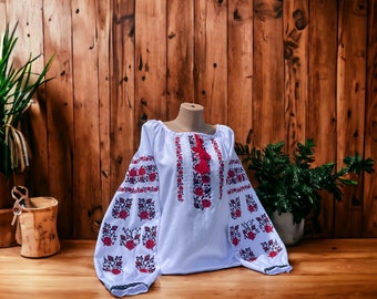 Ukrainian Dress Vyshyvanka Shirt Embroidered Blouse Cotton, Gift for woman