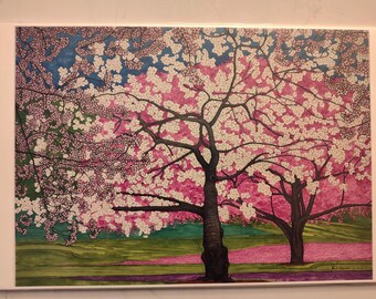 ブルーバード水彩画：春の桜（デジタルダウンロード） - Etsy 日本