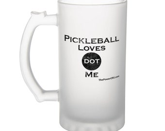 Pickleball Loves dot Me - Frosted Glass Beer Mug