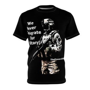 We Never Denigrate Our Military  Unisex Cut & Sew Tee (AOP), Military, USA, Medal of Honor, Trump, Vance, Navy, Air Force, USMC, Army,