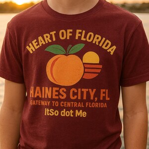 Haines City FL T-Shirt | Heart of Florida Graphic Tee | Gateway to Central Florida Shirt | Retro Peach Design | ItSo dot Me