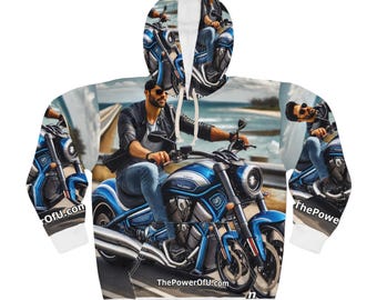 Motorcycle Rider Unisex Pullover Hoodie, Biker Sweatshirt Jumper Gift, Motorbike Lover Clothing, All Over Print Hooded Top, Street Bike