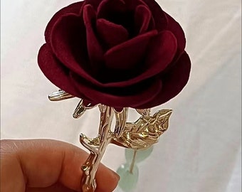 Rose Flocking Flower Metal Hairpin Hairpin Headpiece