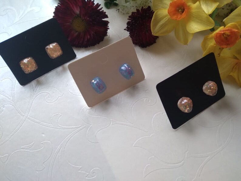 stud earrings made of Epoxy Resin & Glitter image 1