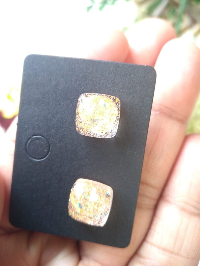 stud earrings made of Epoxy Resin & Glitter image 3