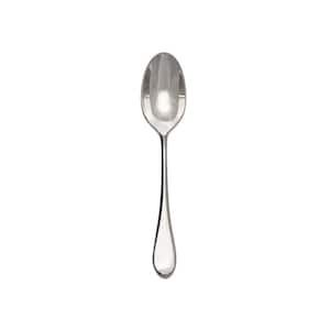May include: A silver teaspoon with a rounded bowl and a simple, elegant design.