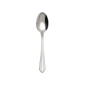 May include: A silver teaspoon with a rounded bowl and a simple, elegant design.