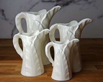 Vintage Royal Worcester White Fern Leaf Jugs Set of 4 Pitchers