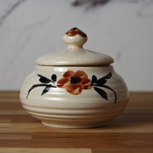 Vintage Studio Pottery Jar with Lid Floral Design Artist Signed