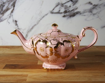 1950s Pink & Gold Porcelain Teapot by Arthur Wood