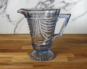 Vintage Art Deco Blue Pitcher Uranium Glass Sowerby Water Jug