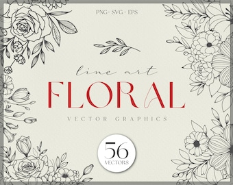 Floral Vector Graphics , Fine Line Botanical Line Art SVG, Vector Clipart, Floral Fine Line art, Floral Png, Commercial use